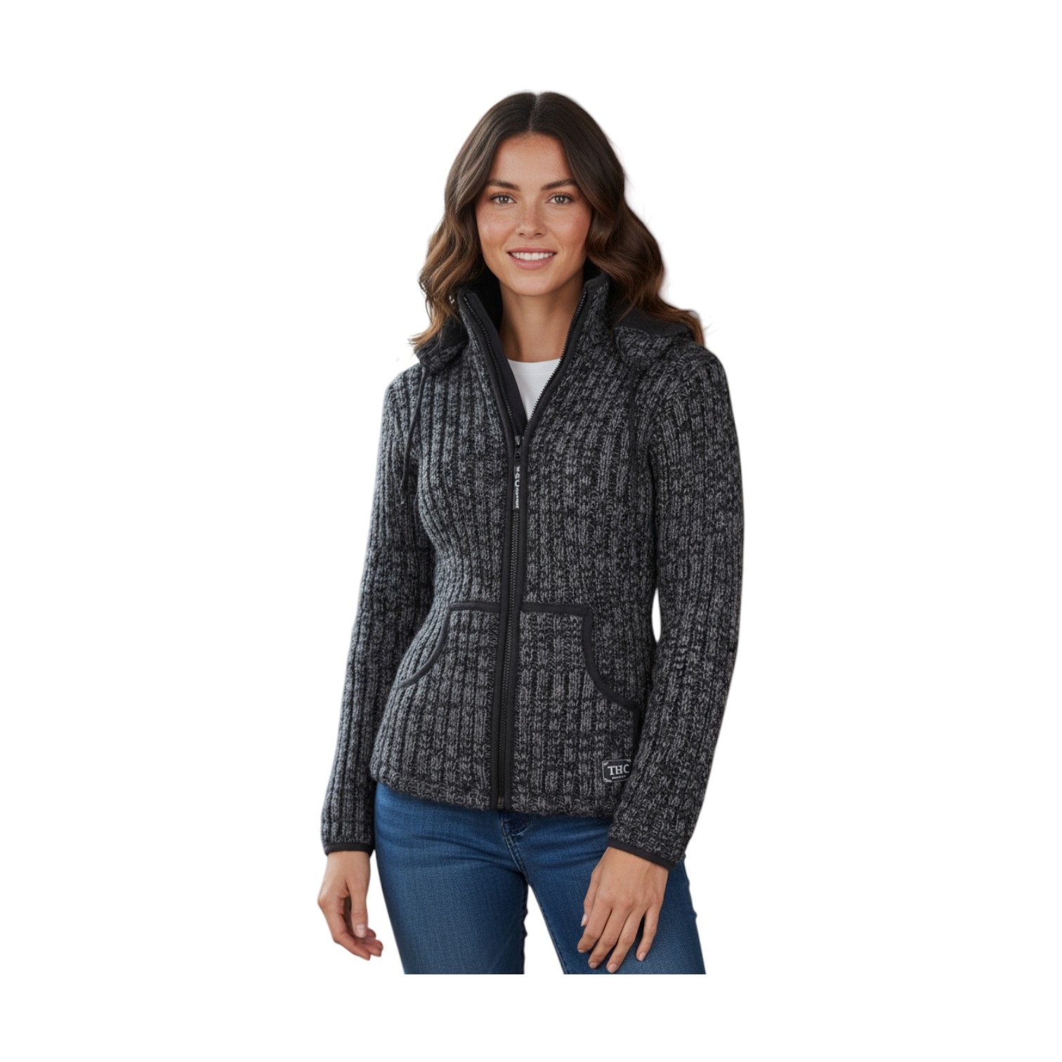 THC Schafwoll Strickjacke anthrazit 714 – Bild 2
