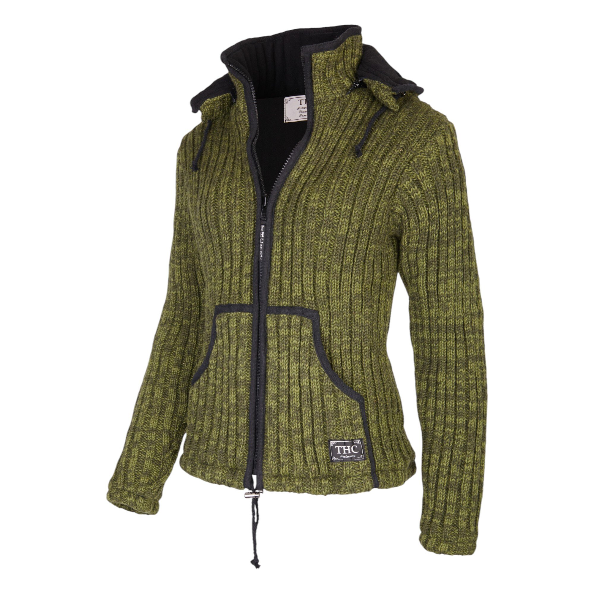 THC Schafwoll Strickjacke grün (Modell 720) von der Seite