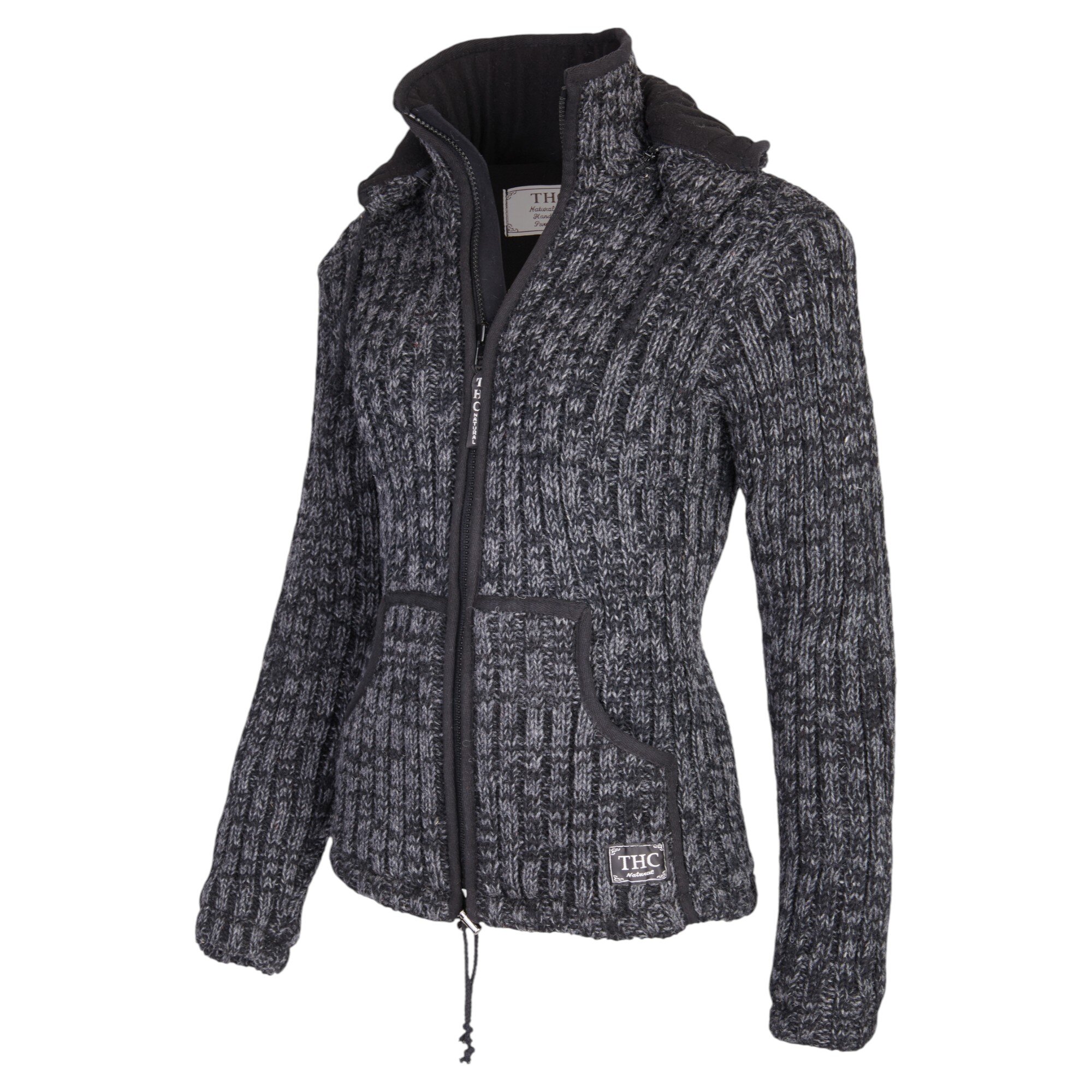 THC Schafwoll Strickjacke anthrazit (Modell 714) von der Seite