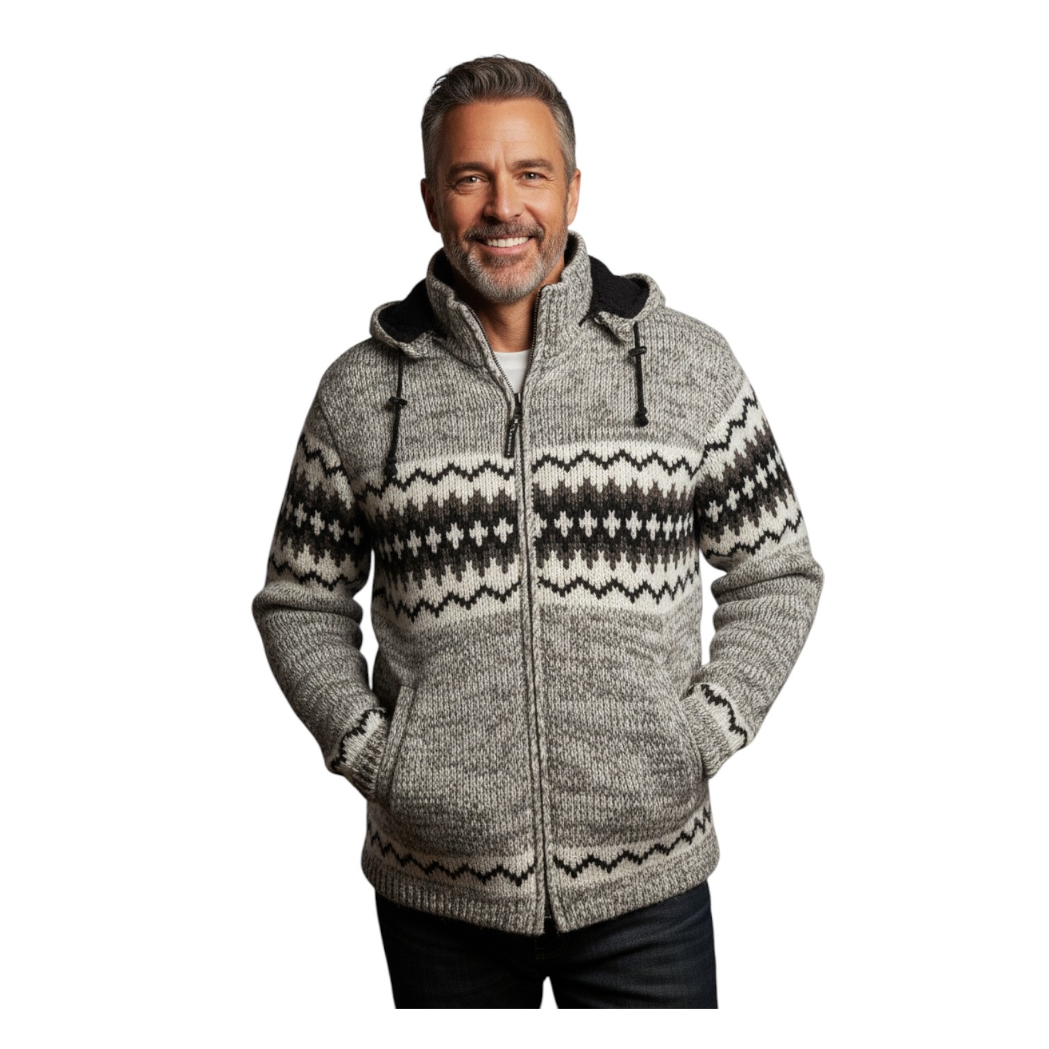 THC Schafwollstrickjacke Norweger grau meliert 608 7