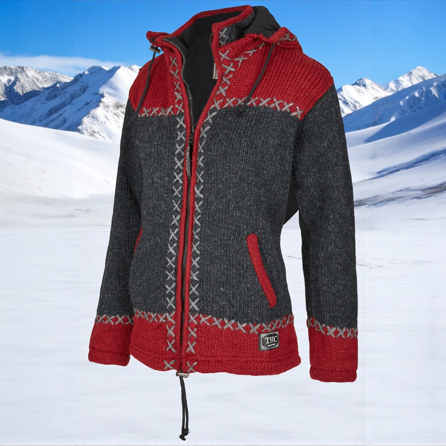 THC Schafwollstrickjacke anthrazit rot 512 4