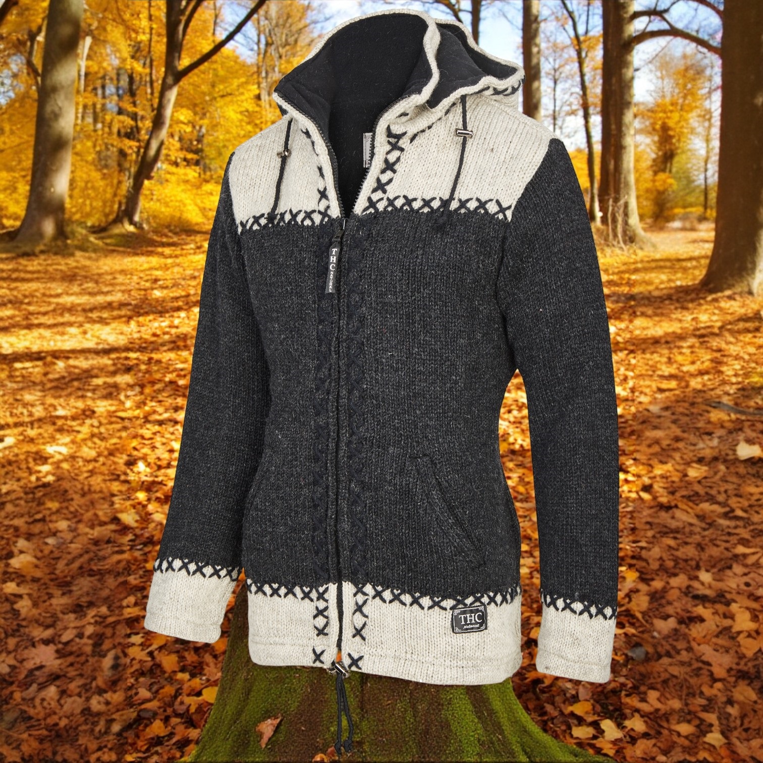 THC Schafwollstrickjacke anthrazit weiß 511 4