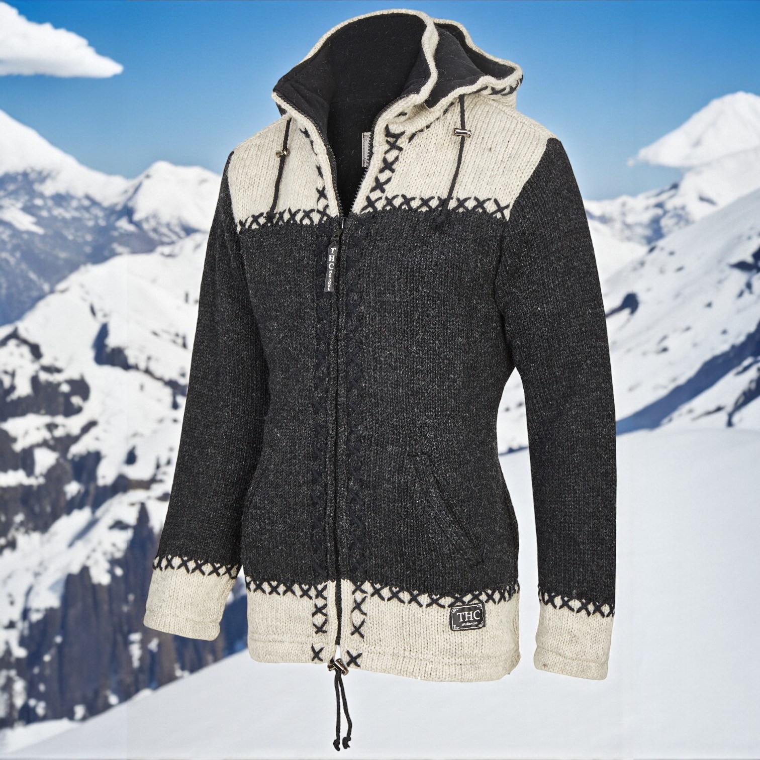 THC Schafwollstrickjacke anthrazit weiß 511 5