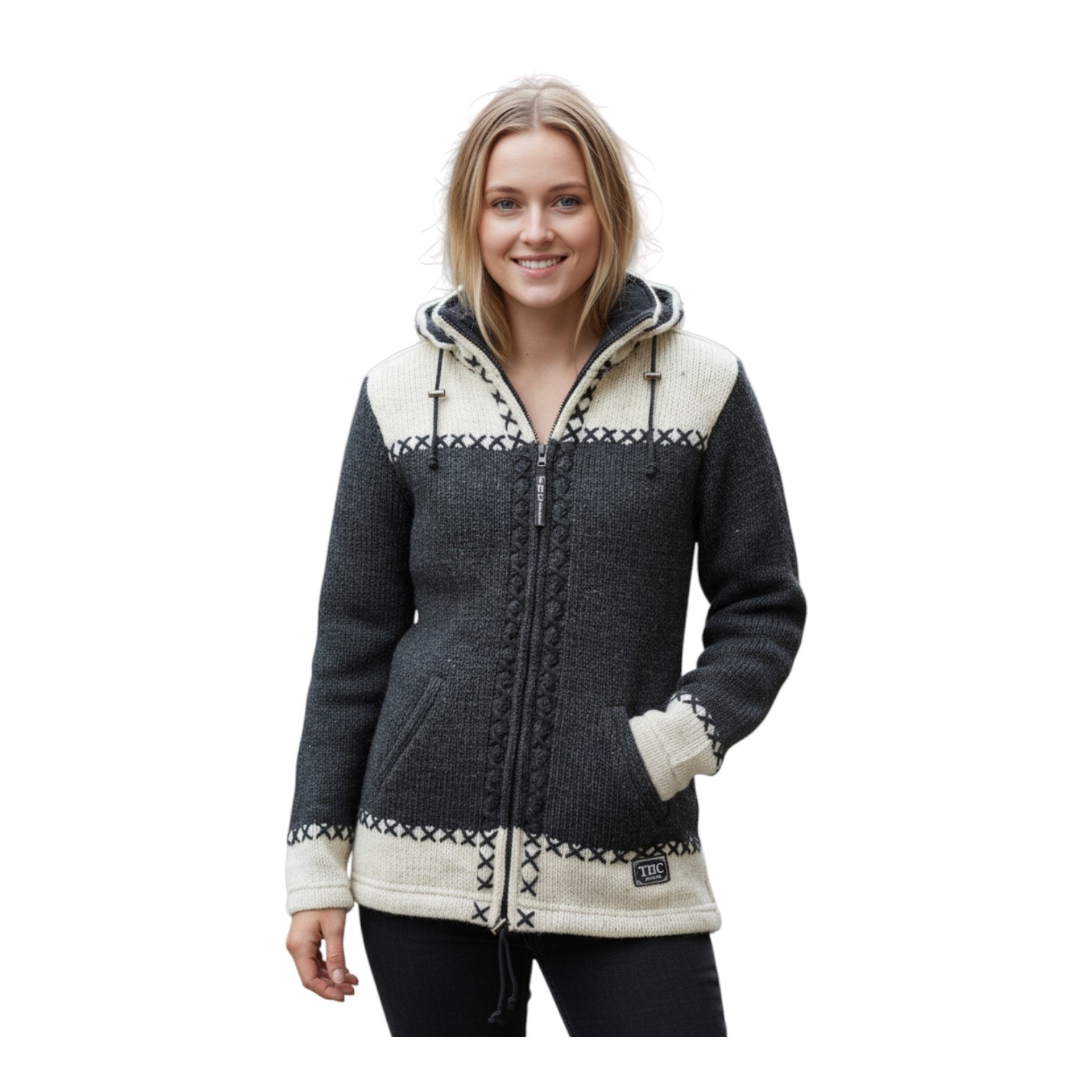 THC Schafwollstrickjacke anthrazit weiß 511 6