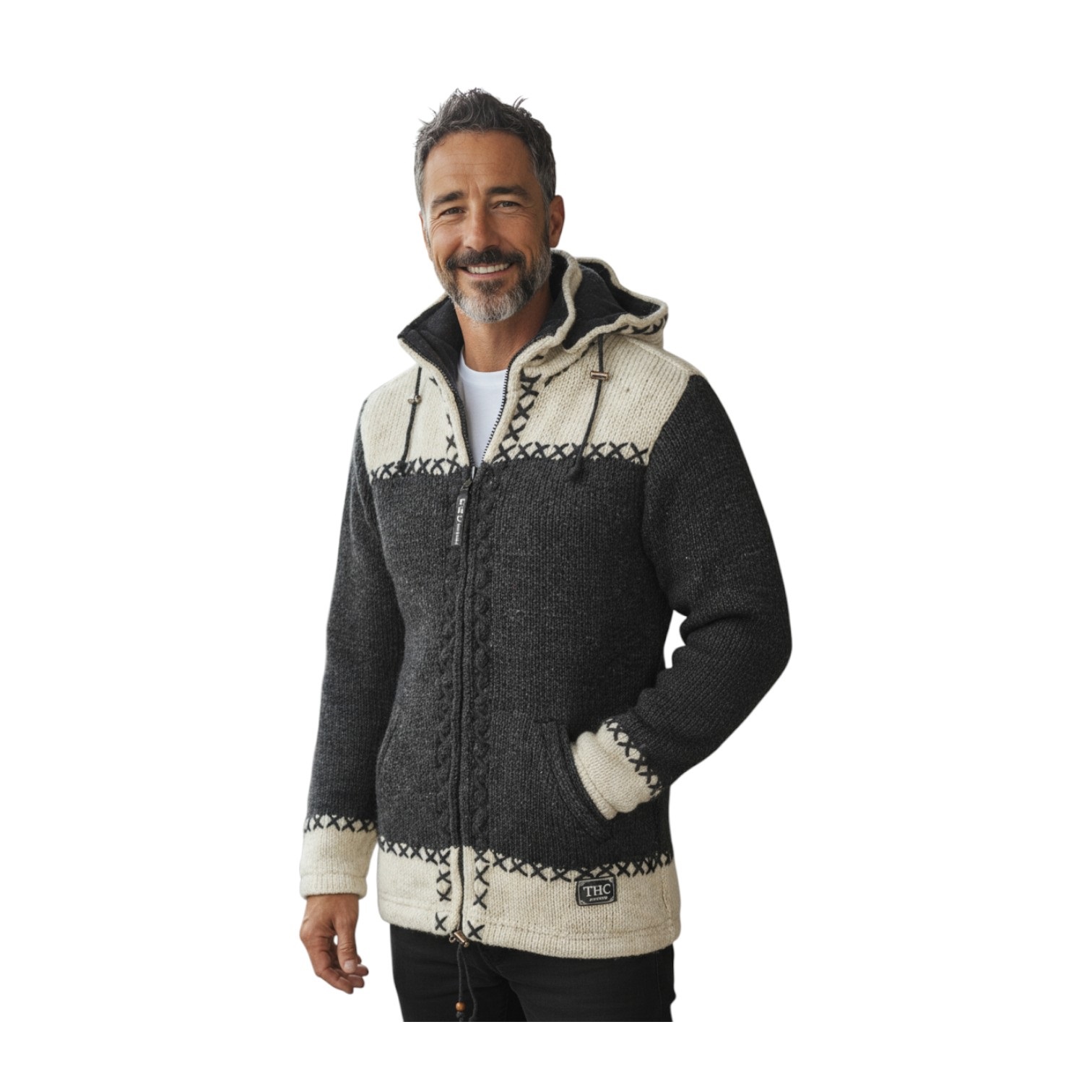 THC Schafwollstrickjacke anthrazit weiß 511 7