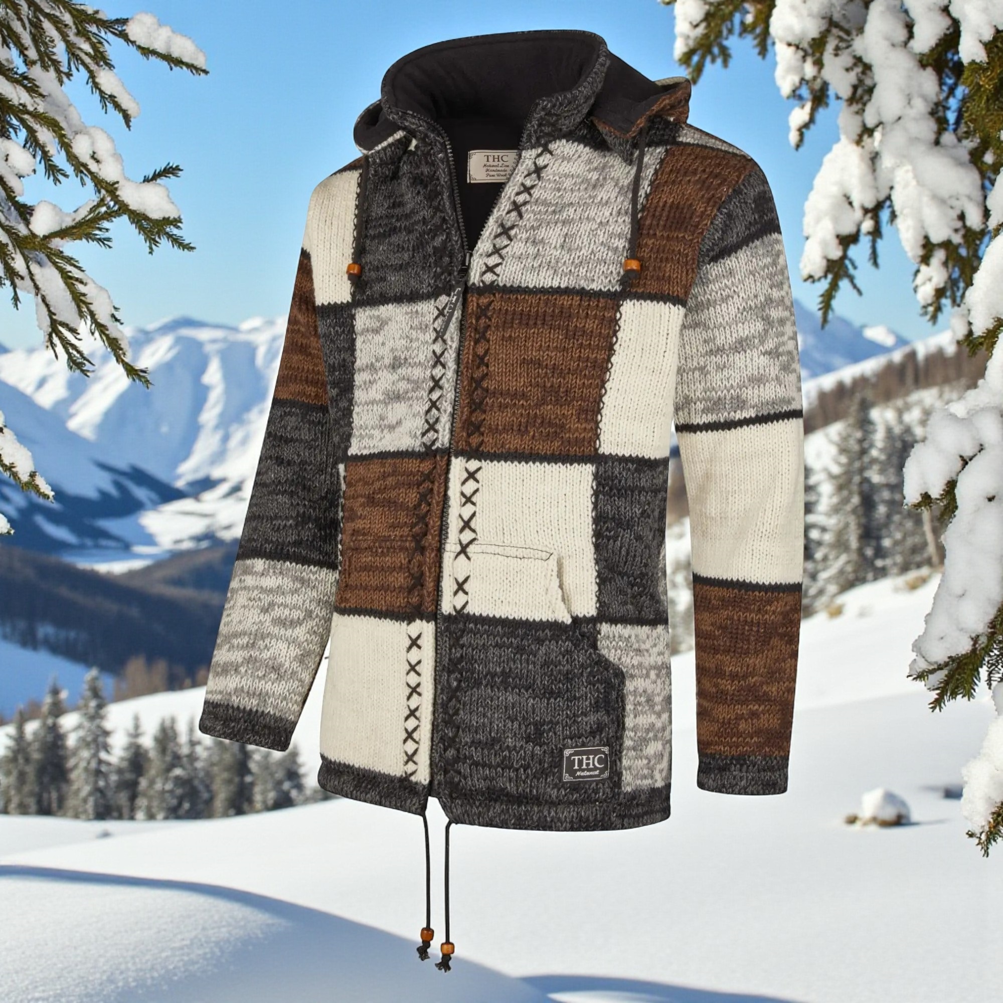 THC Schafwollstrickjacke braune Quadrate 813 5