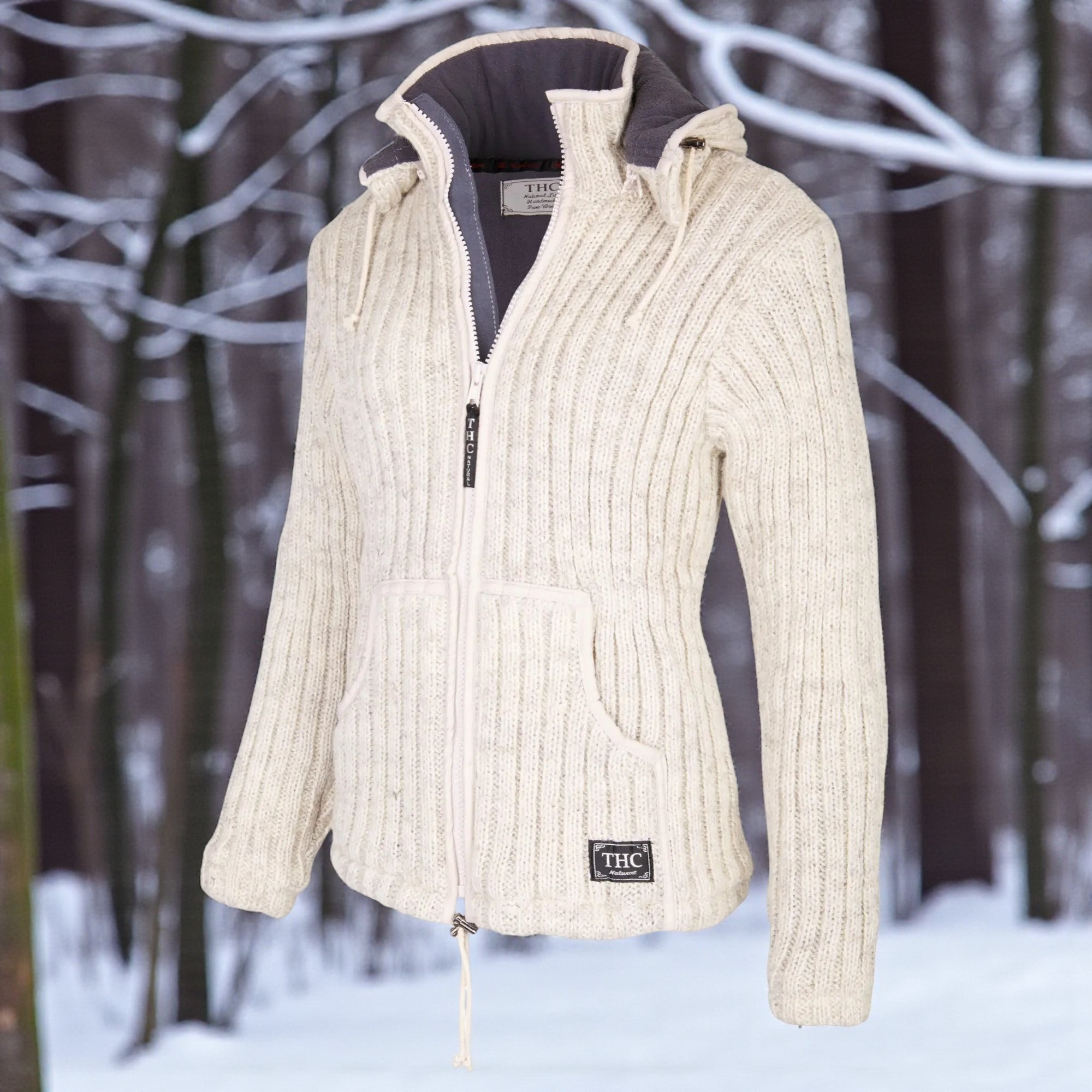 THC Schafwollstrickjacke gerippt weiß 713 5