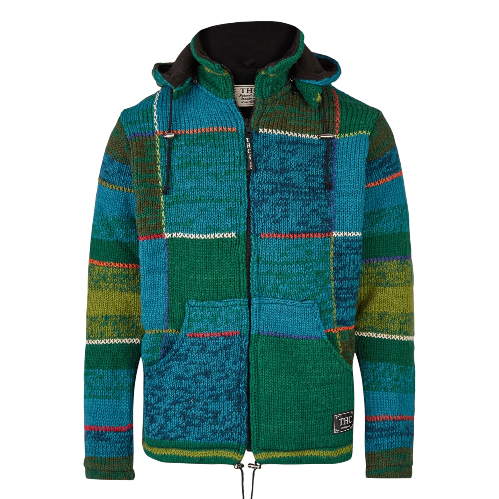 THC Strickjacke 826 Quadrate grün blau