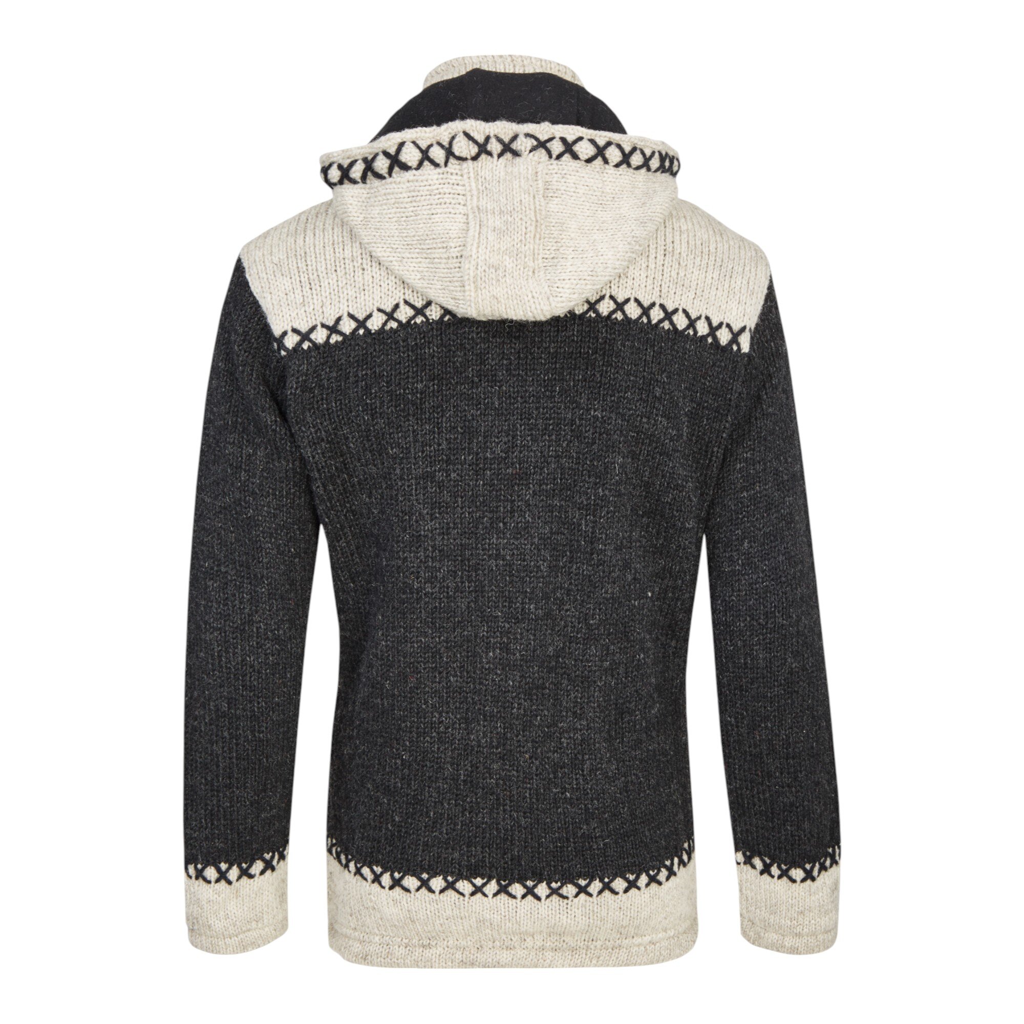 THC Schafwoll Strickjacke anthrazit weiß (Modell 511) von hinten