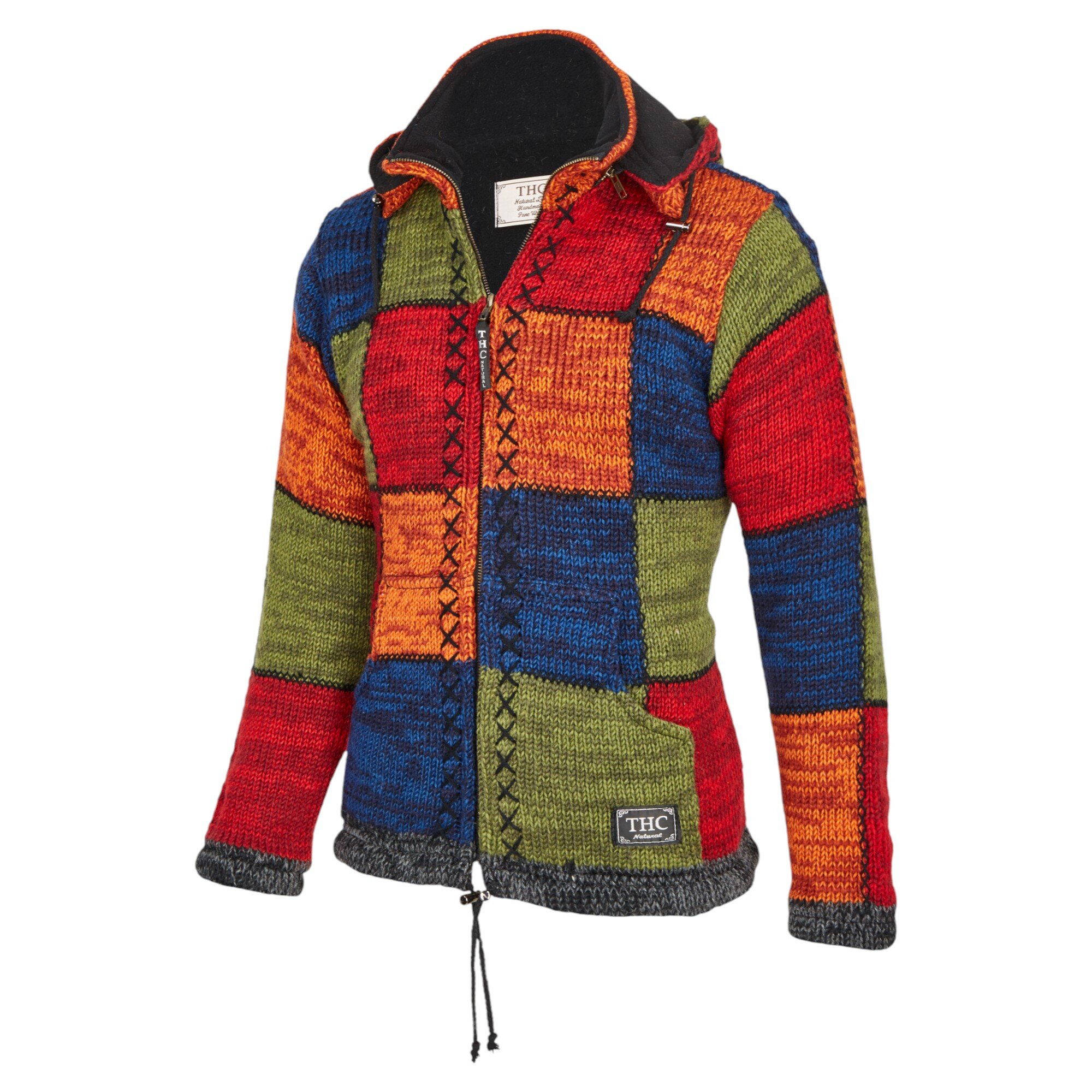 THC Schafwoll Strickjacke bunte Quadrate (Modell 814)