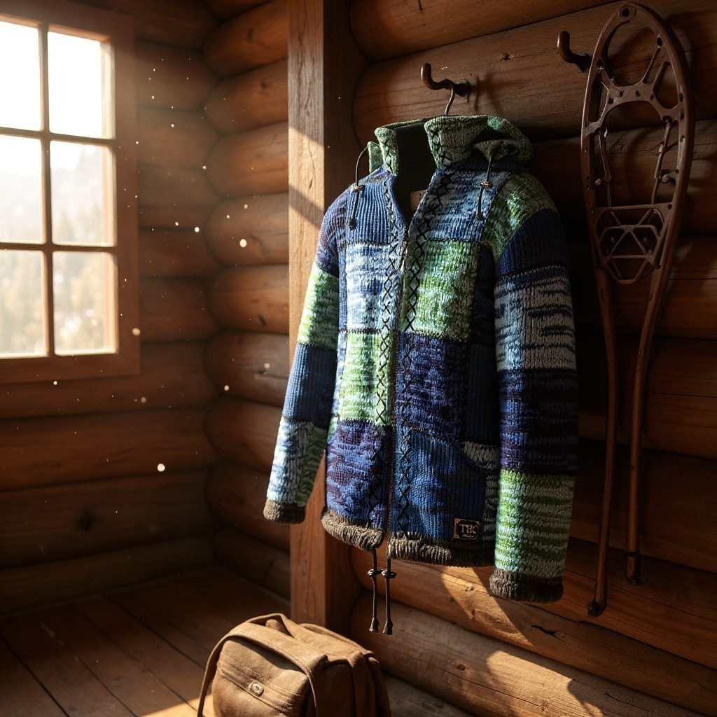 Schafwollstrickjacke blaue Quadrate 806 – Bild 9