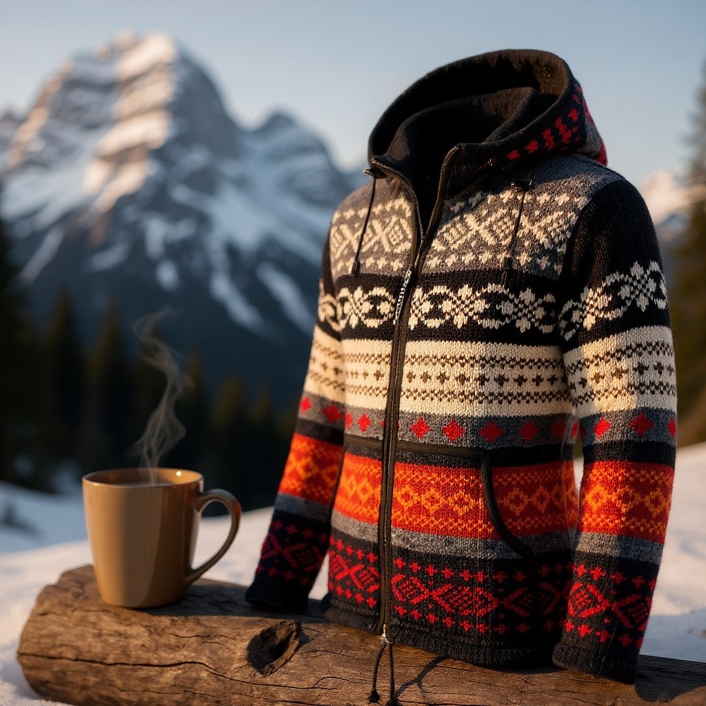 Schafwollstrickjacke bunt gemustert 825 8