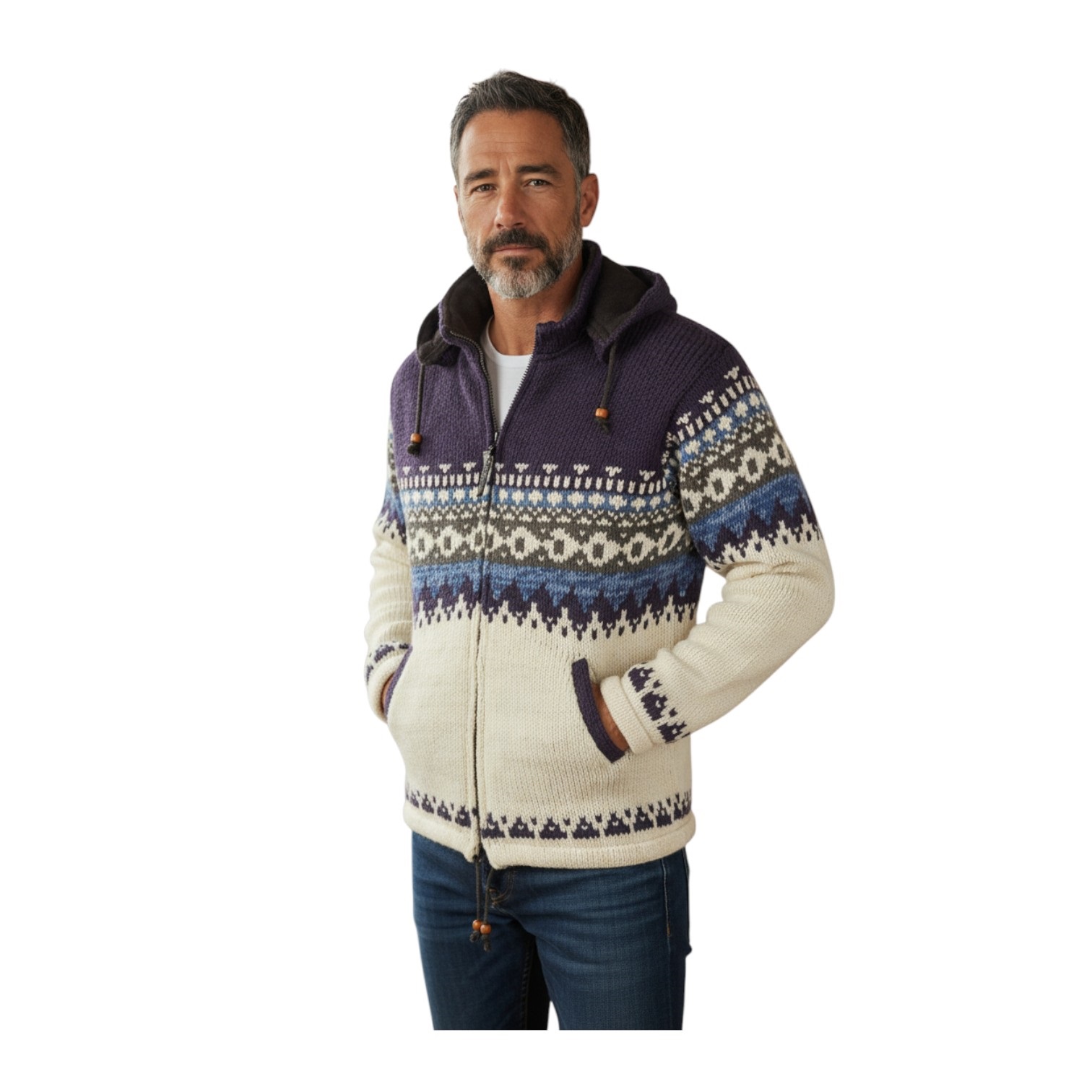 THC Schafwollstrickjacke blau gemustert 816 7