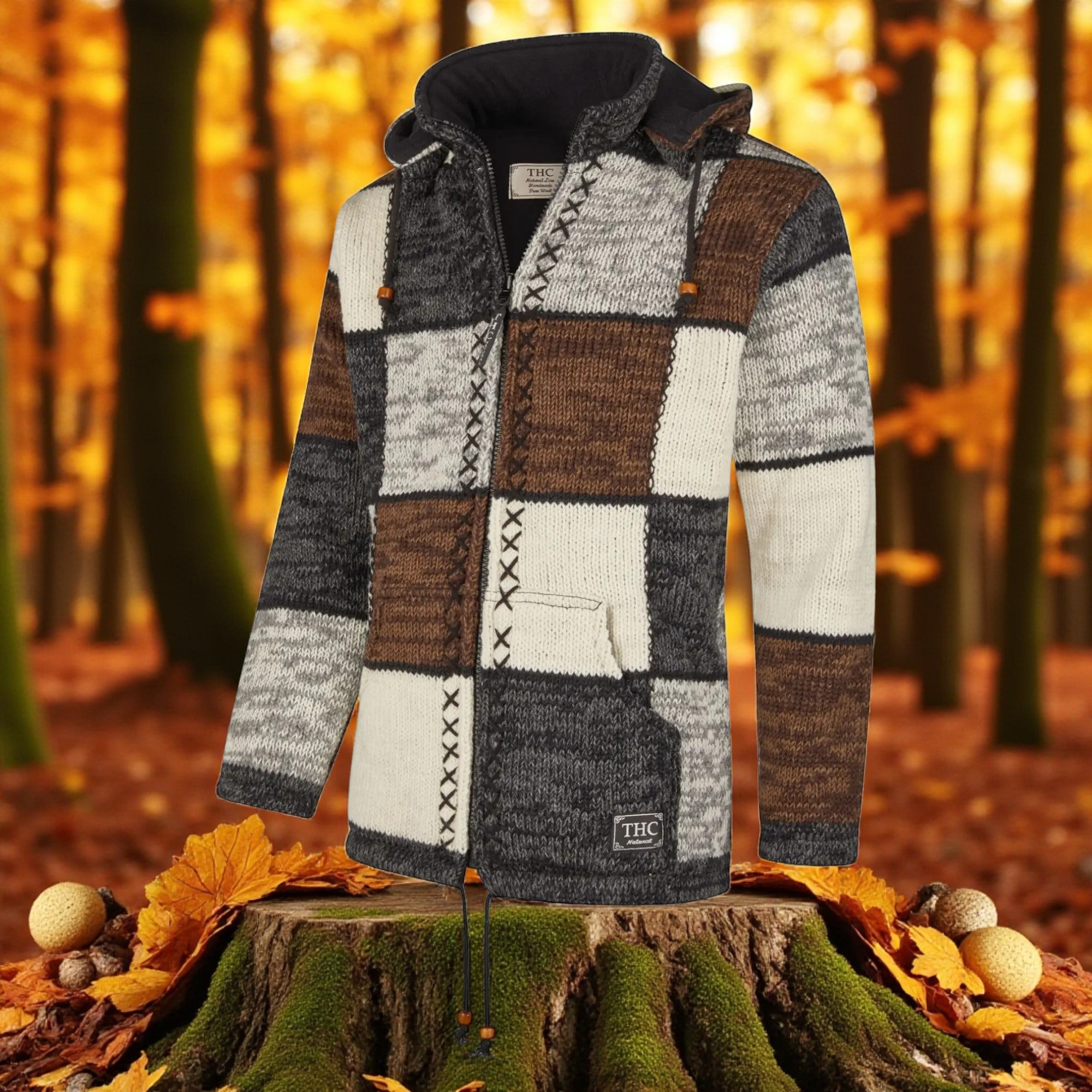 THC Schafwollstrickjacke braune Quadrate 813 4