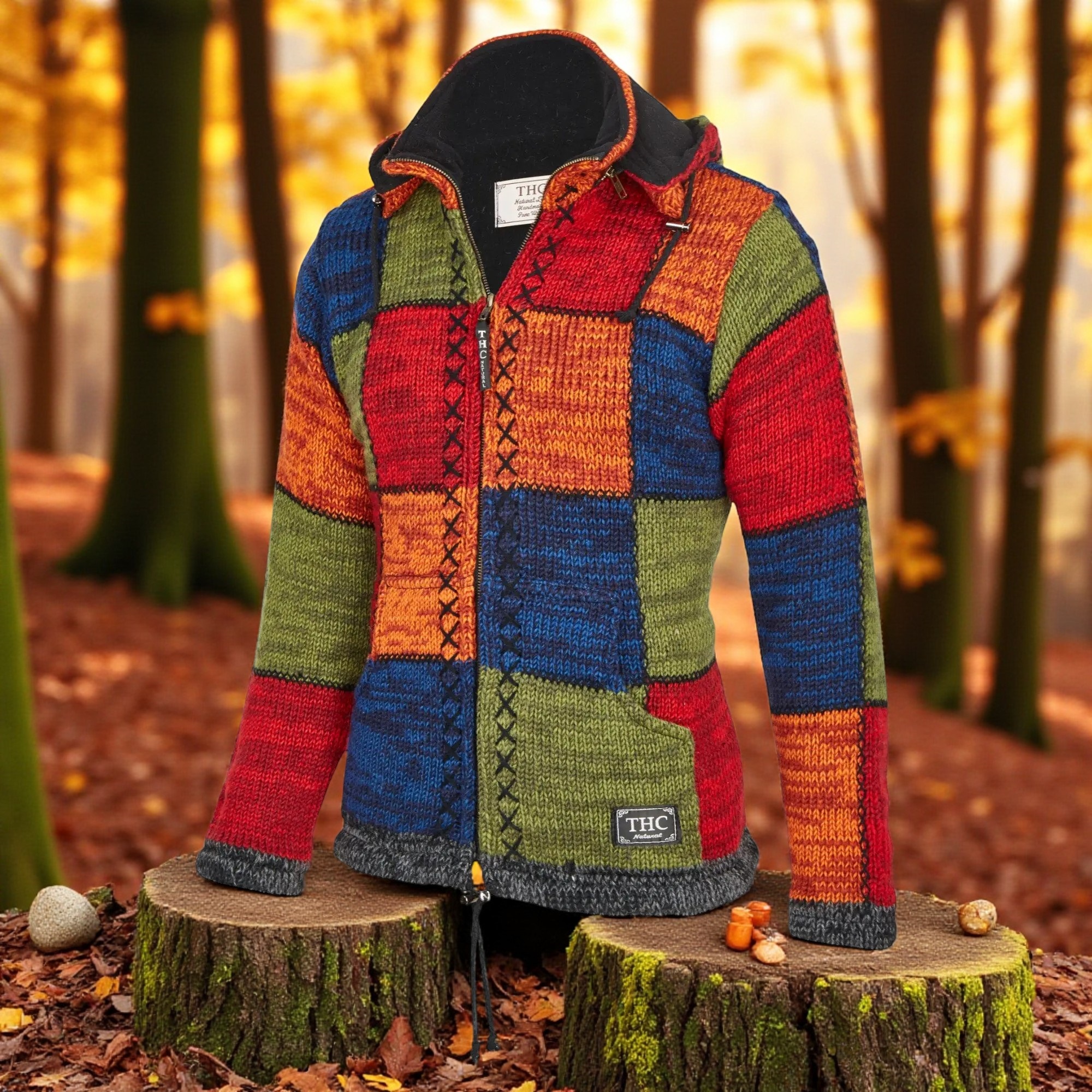 THC Schafwollstrickjacke bunte Quadrate 814 4