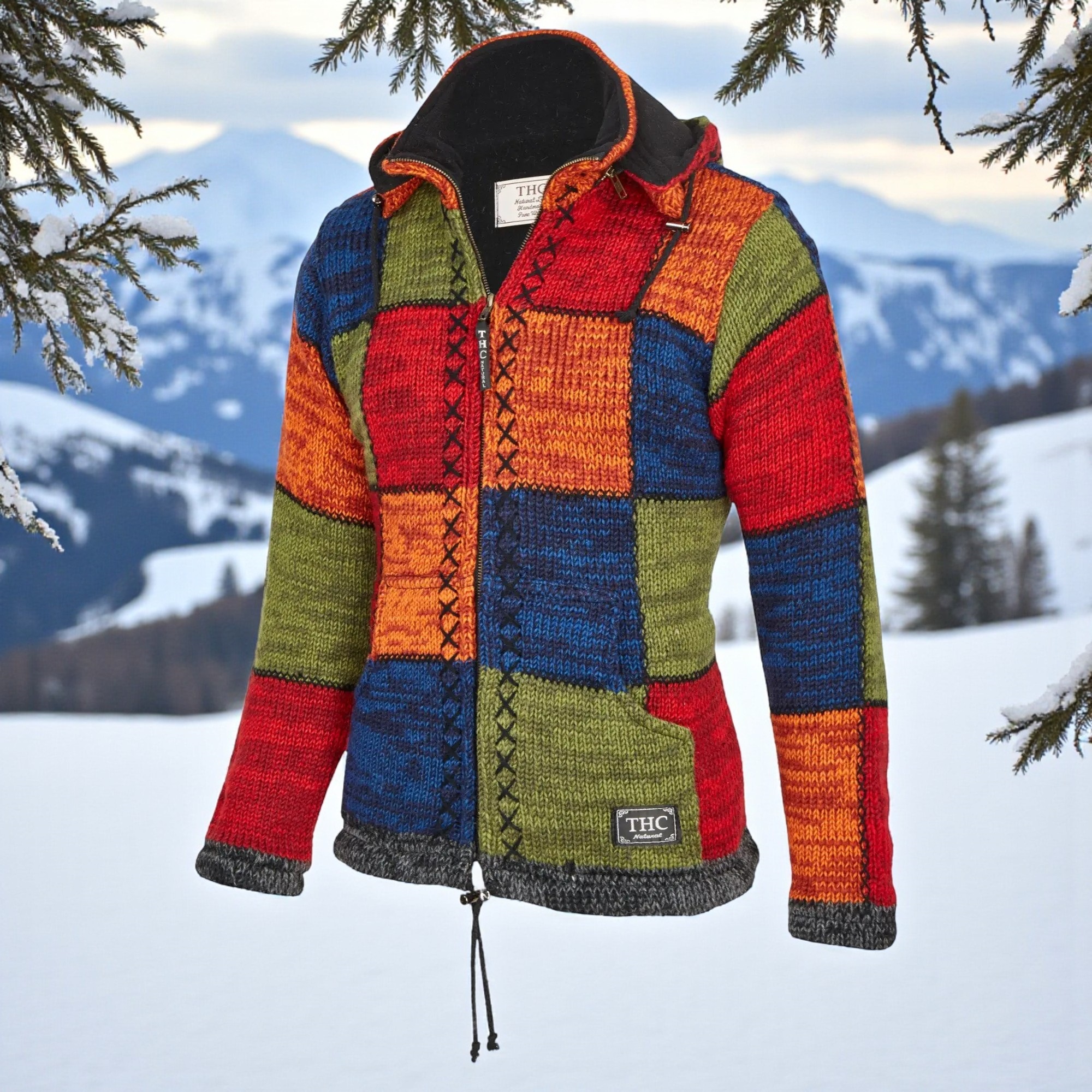 THC Schafwollstrickjacke bunte Quadrate 814 5