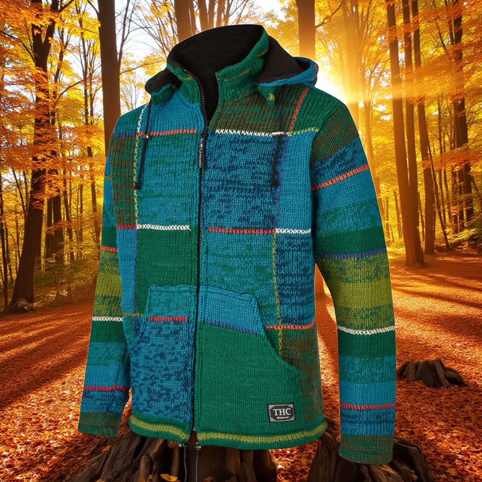 THC Strickjacke 826 Quadrate grün blau 4