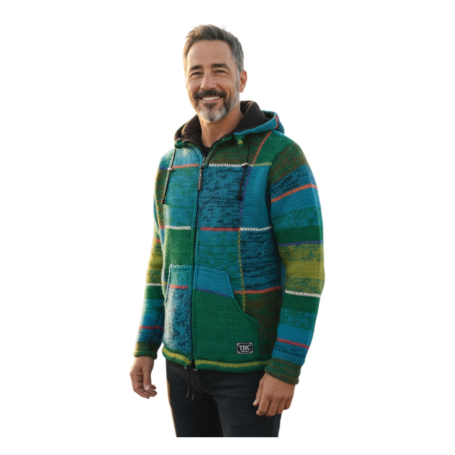 THC Strickjacke 826 Quadrate grün blau 6