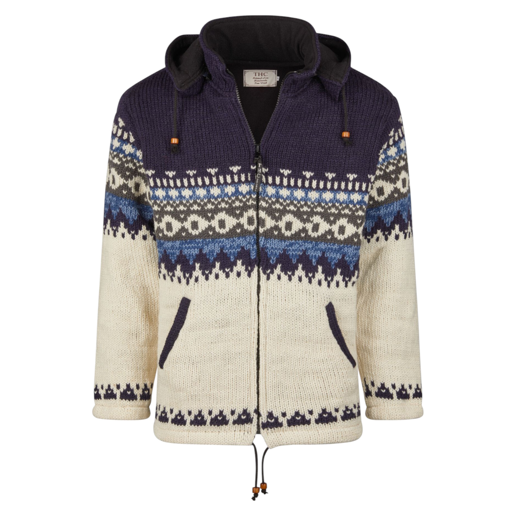 THC Schafwollstrickjacke blau gemustert 816