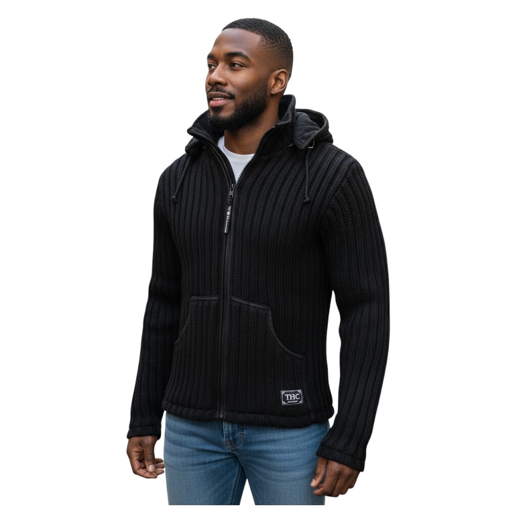 THC Schafwoll Strickjacke schwarz 721 5