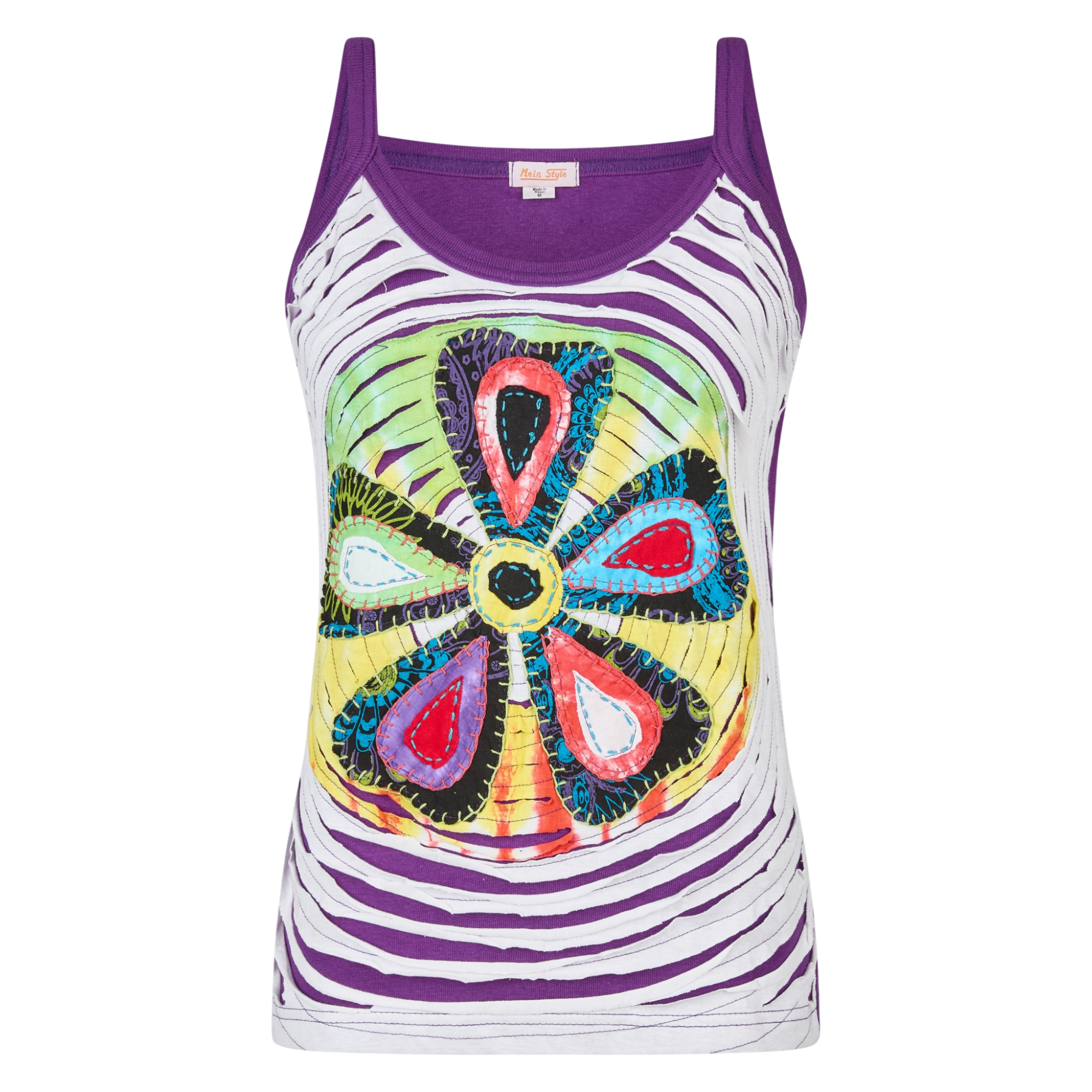 Baumwoll Hippie Mandala Tanktop mit Cutwork weiß