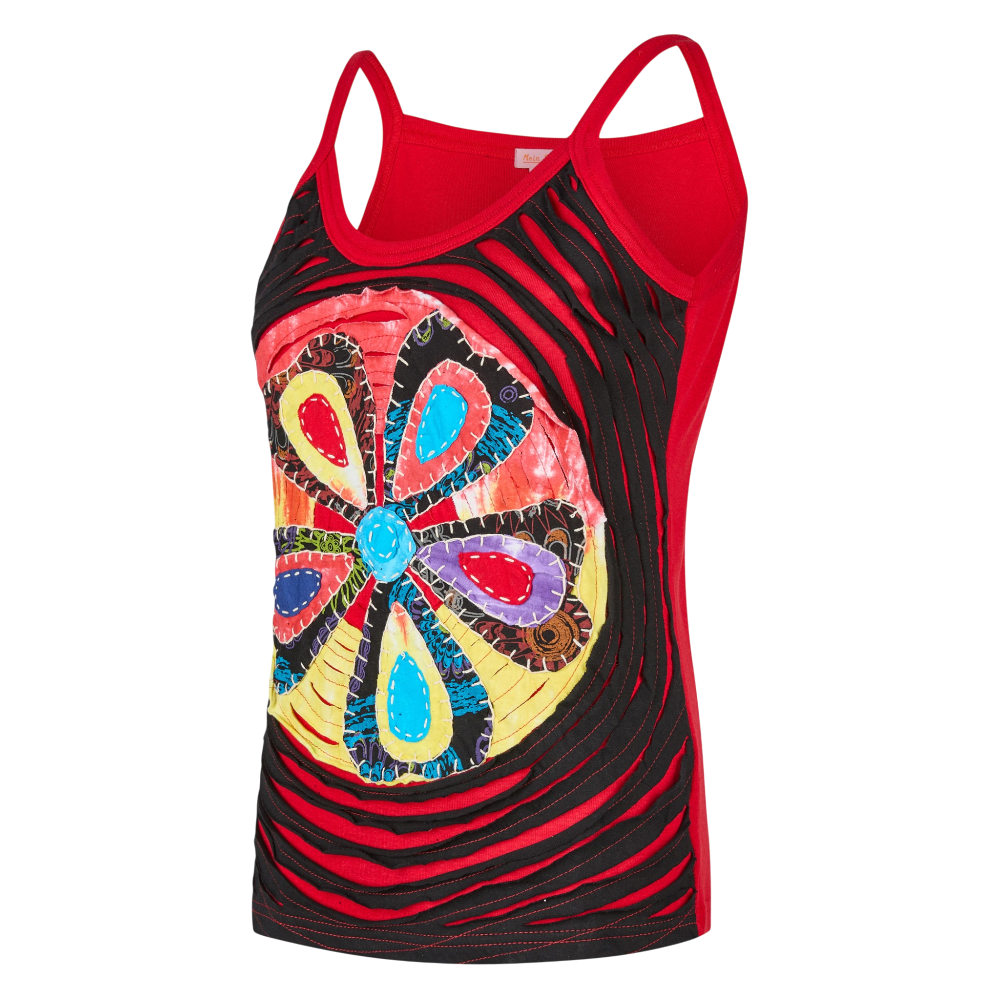 Baumwoll Hippie Mandala Tanktop mit Cutwork Schwarz Rot