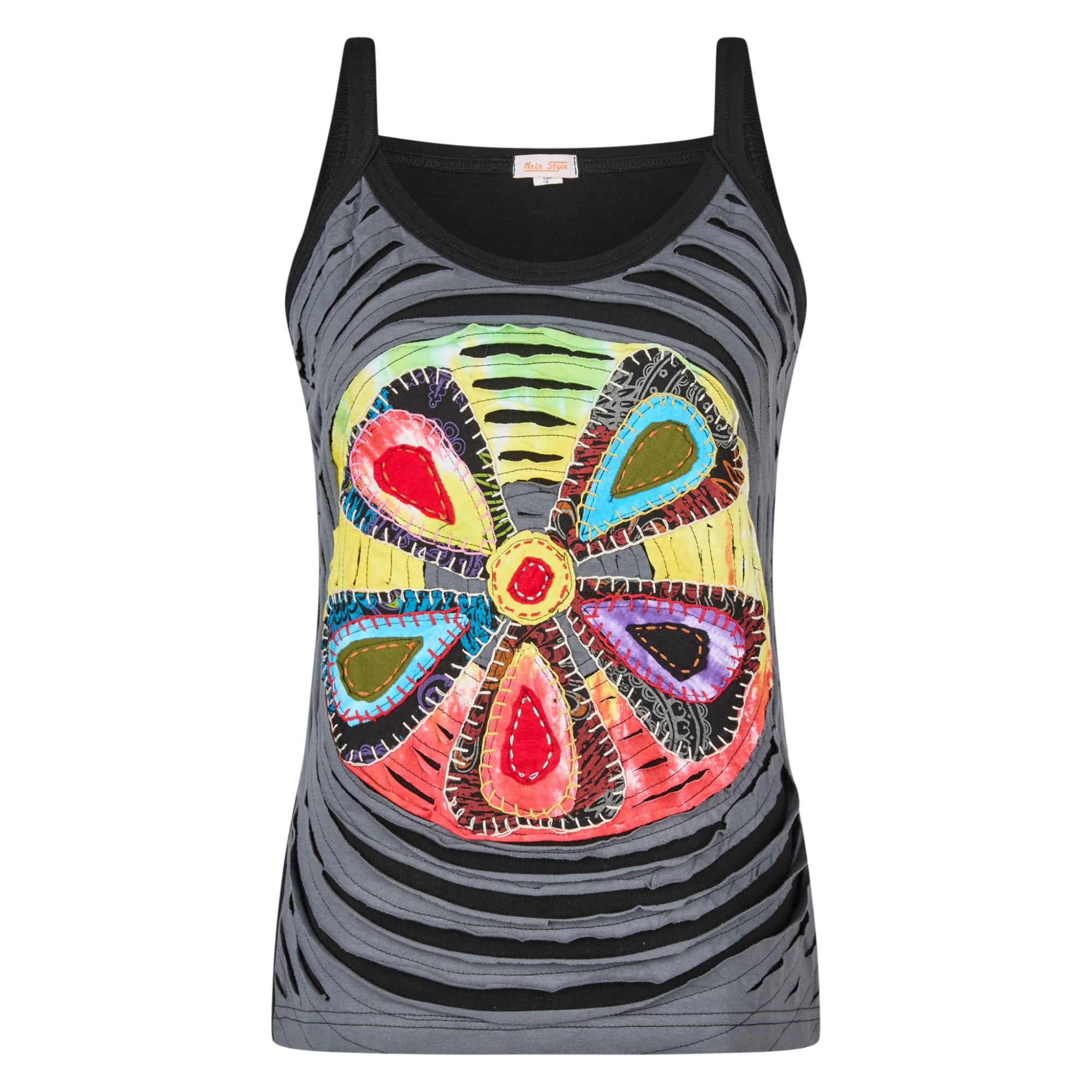 Baumwoll Hippie Mandala Tanktop mit Cutwork Grau