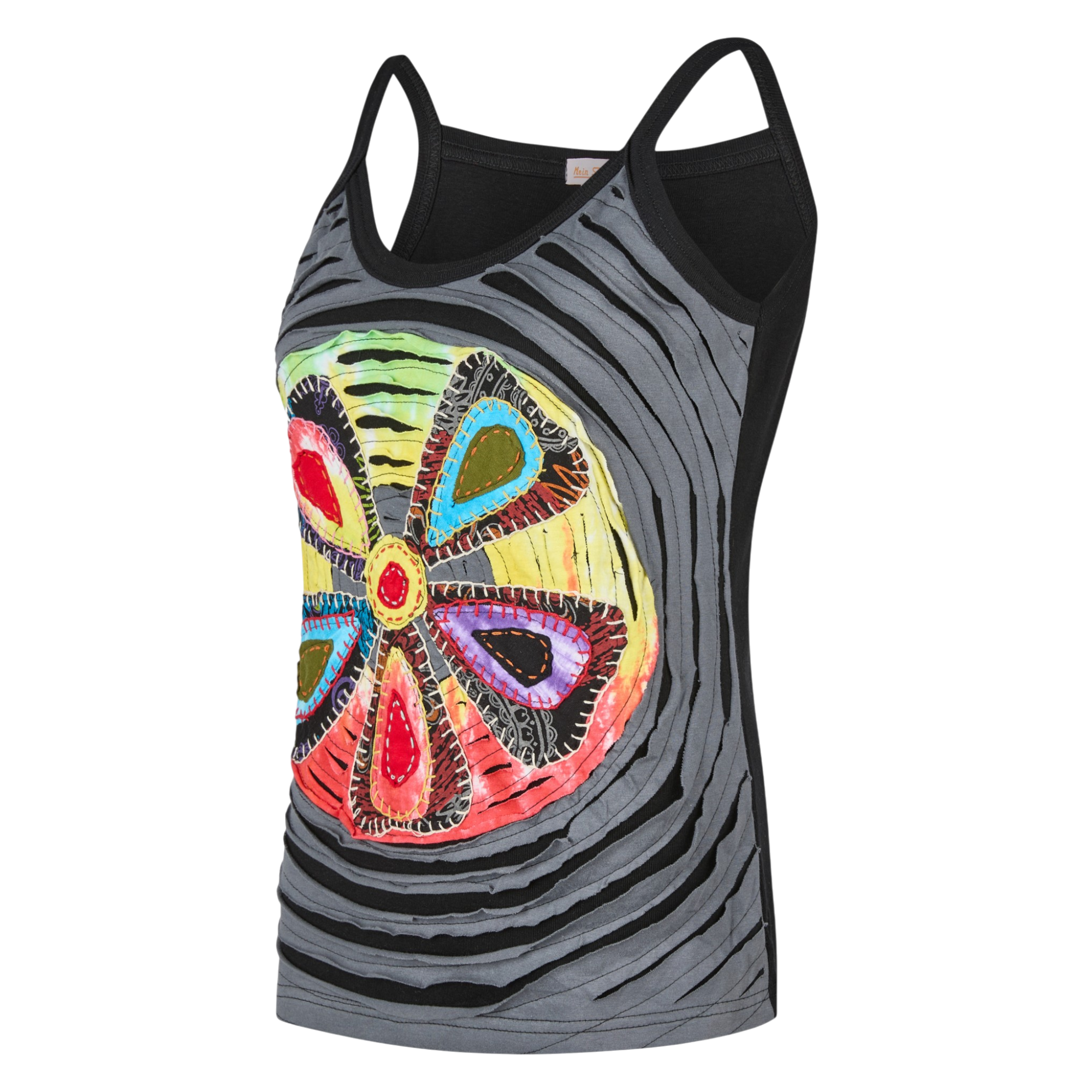 Baumwoll Hippie Mandala Tanktop mit Cutwork Grau