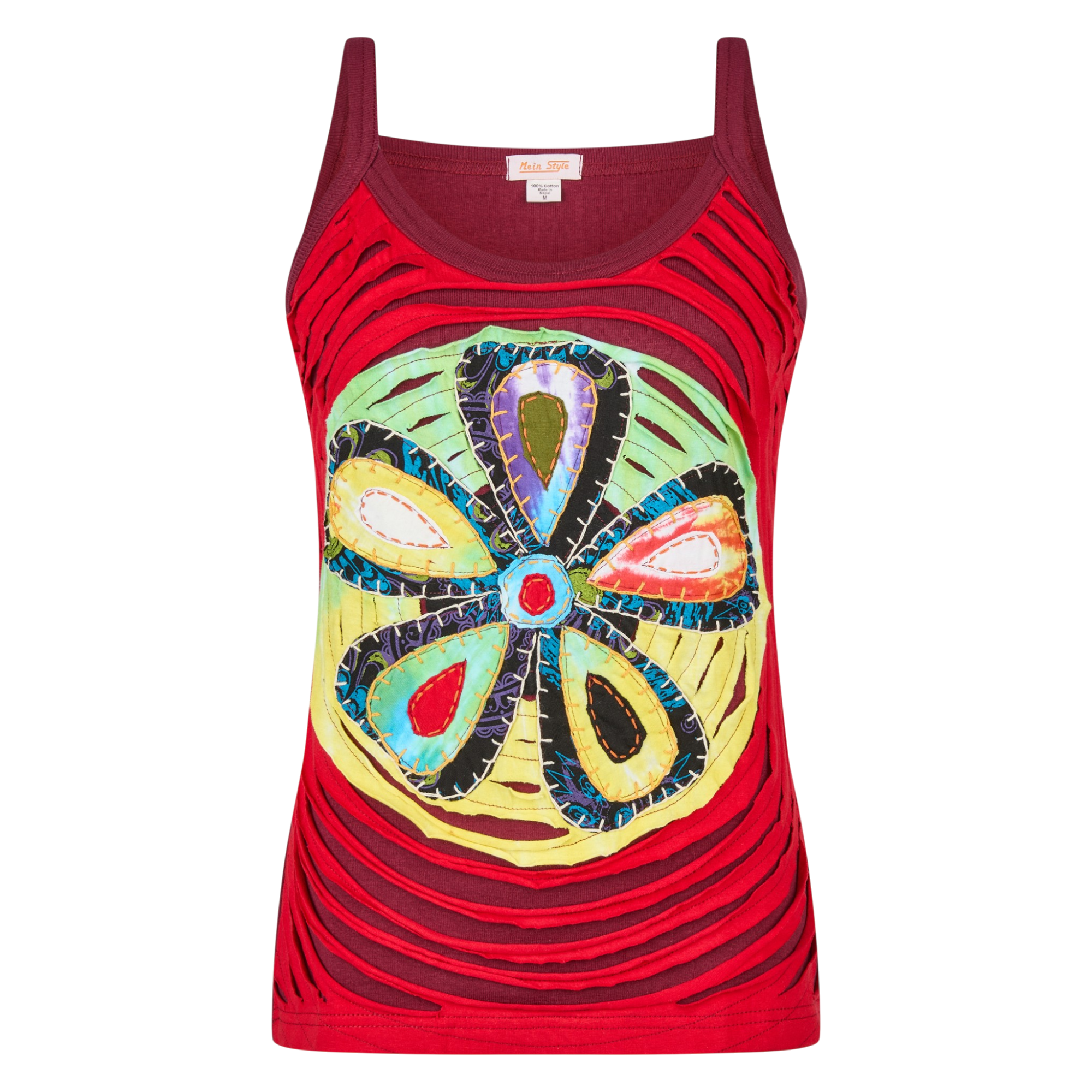 Baumwoll Hippie Mandala Tanktop mit Cutwork rot