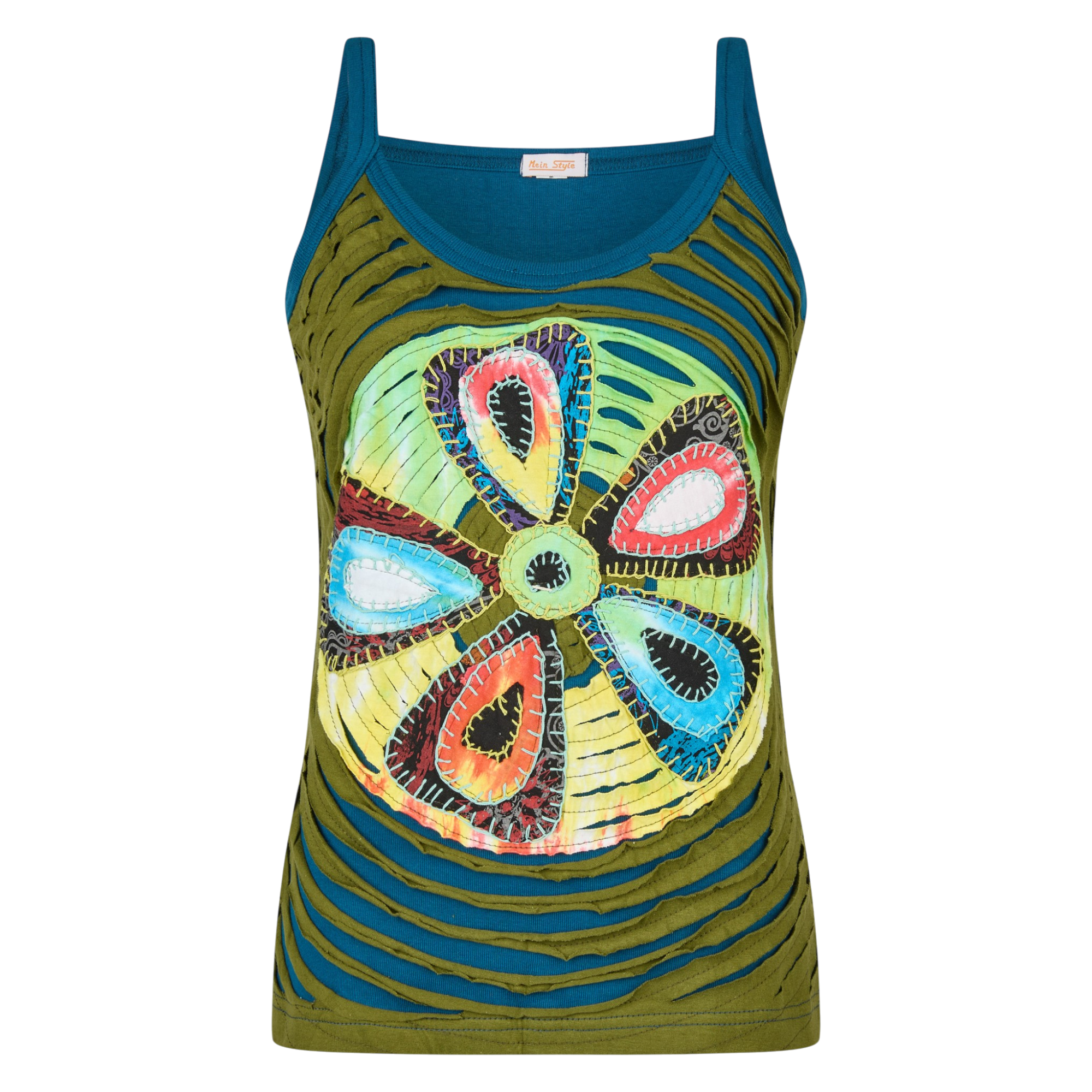 Baumwoll Hippie Mandala Tanktop mit Cutwork grün