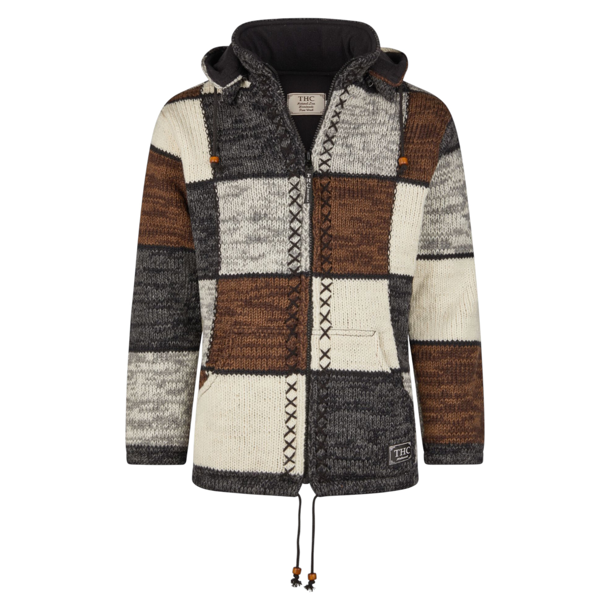 THC Schafwollstrickjacke braune Quadrate 813