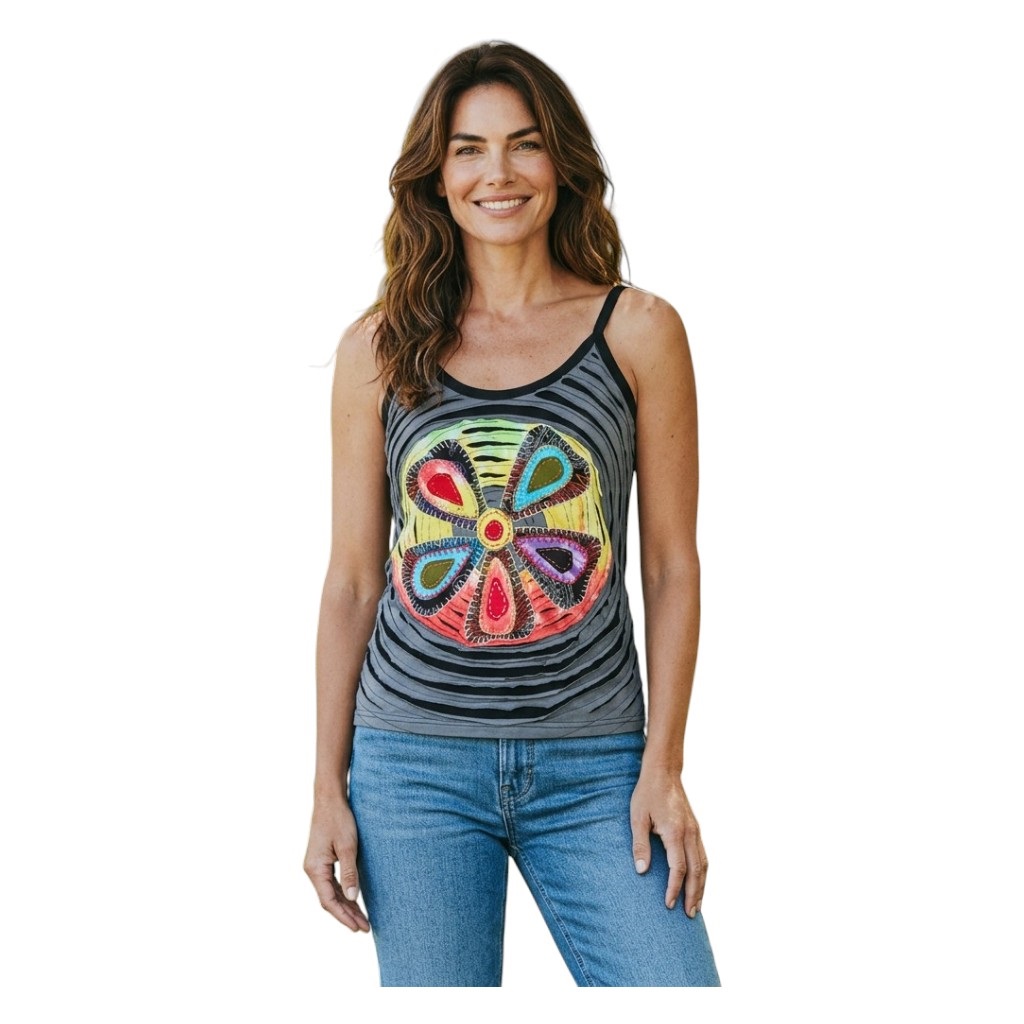 Baumwoll Hippie Mandala Tanktop mit Cutwork Grau 4