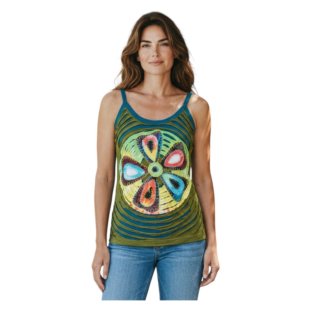 Baumwoll Hippie Mandala Tanktop mit Cutwork grün 5