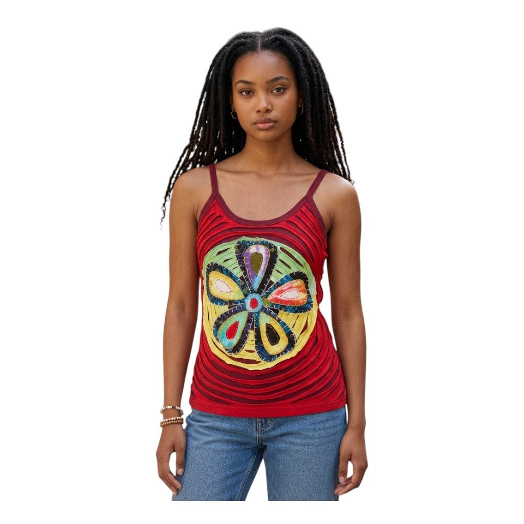 Baumwoll Hippie Mandala Tanktop mit Cutwork rot 5