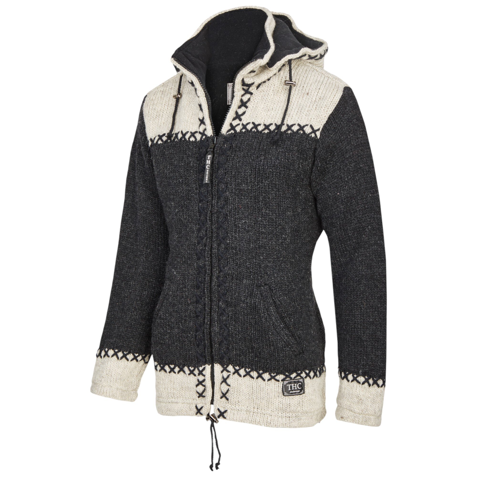 THC Schafwoll Strickjacke anthrazit weiß (Modell 511) von der Seite