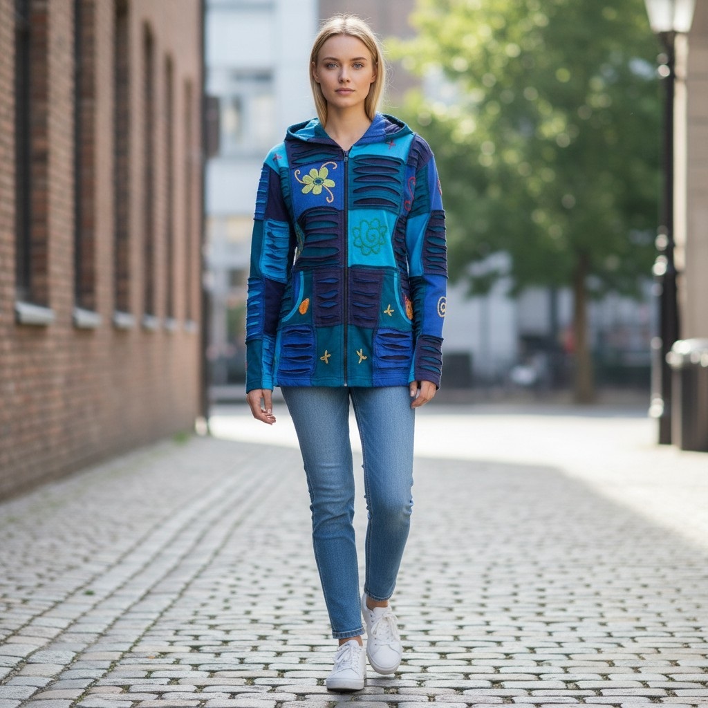Baumwoll Patch Jacke Blau – Bild 4