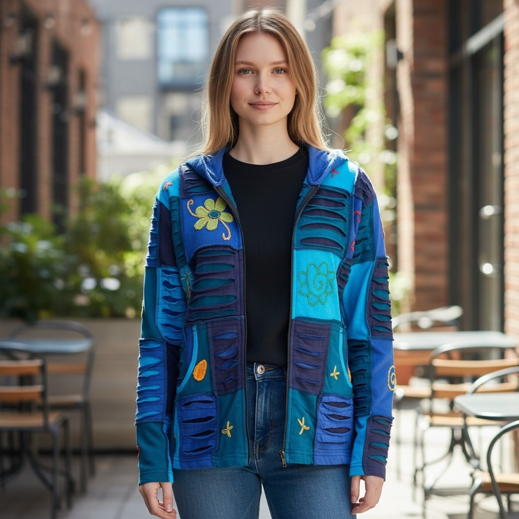 Baumwoll Patch Jacke Blau – Bild 5