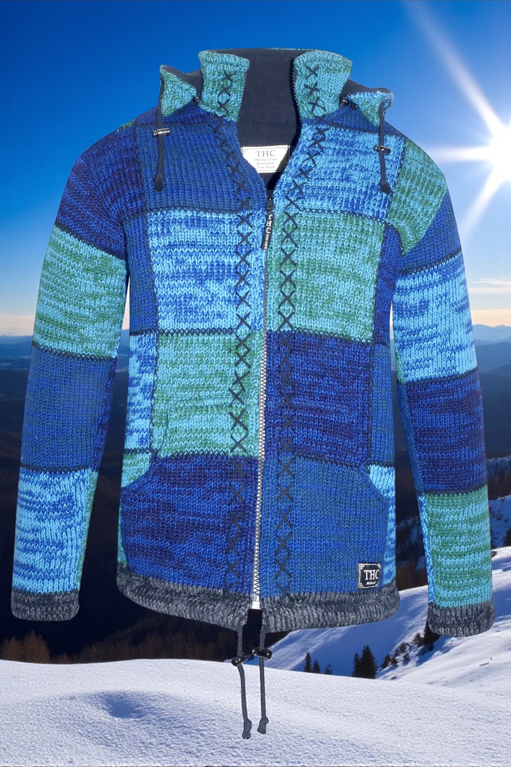 Schafwollstrickjacke blaue Quadrate 806 – Bild 9