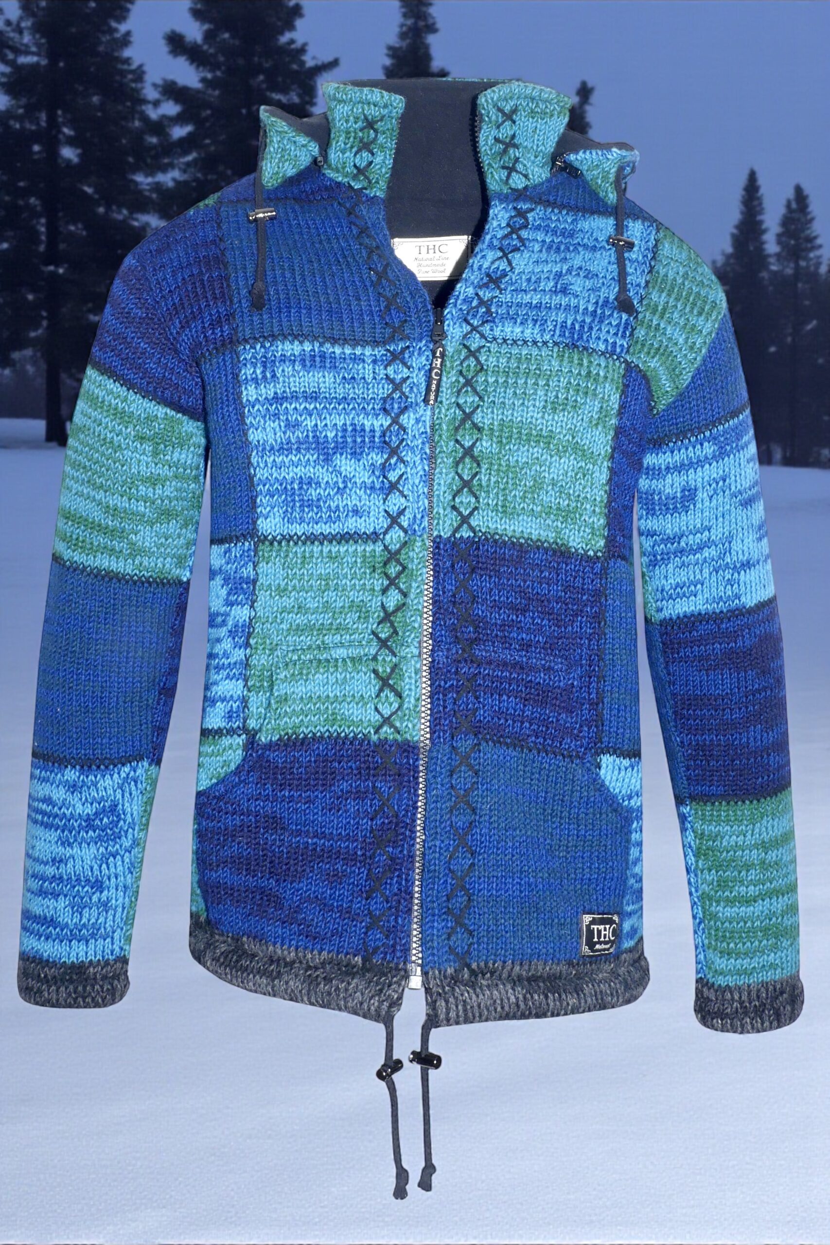 Schafwollstrickjacke blaue Quadrate 806 – Bild 10