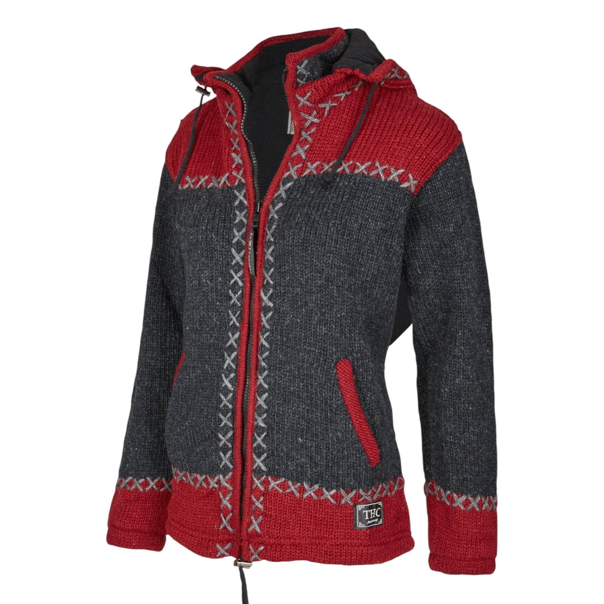 THC Schafwollstrickjacke anthrazit rot 512